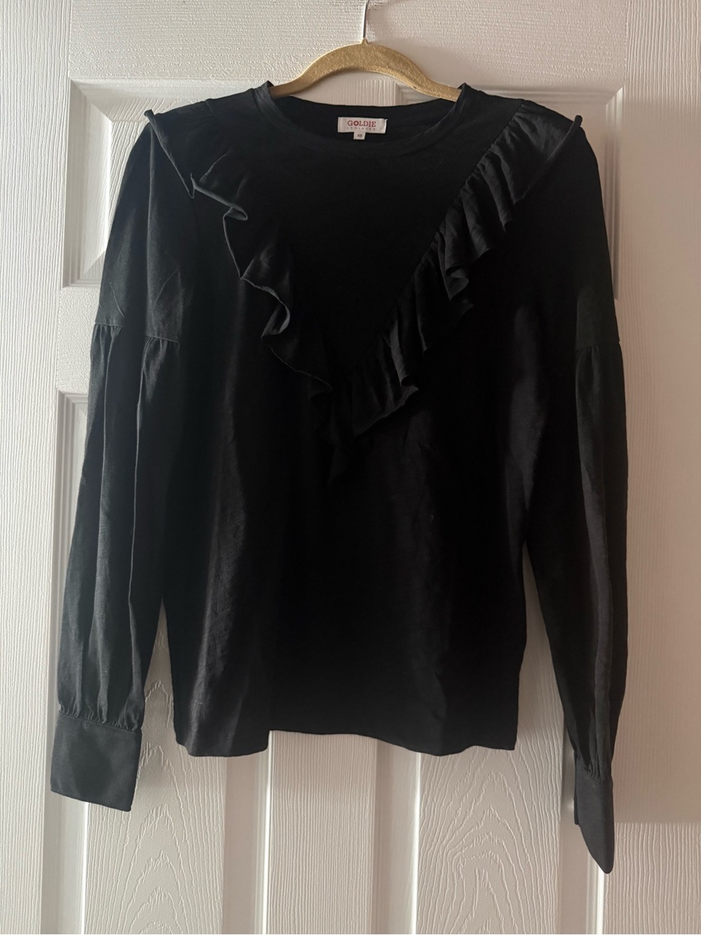Goldie Black Ruffle V-Paneled Long Sleeve Top Size XS NWOT